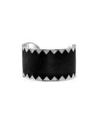House Of Harlow 1960 Palladium Crystal Pave Cuff With Black Leather  ...
